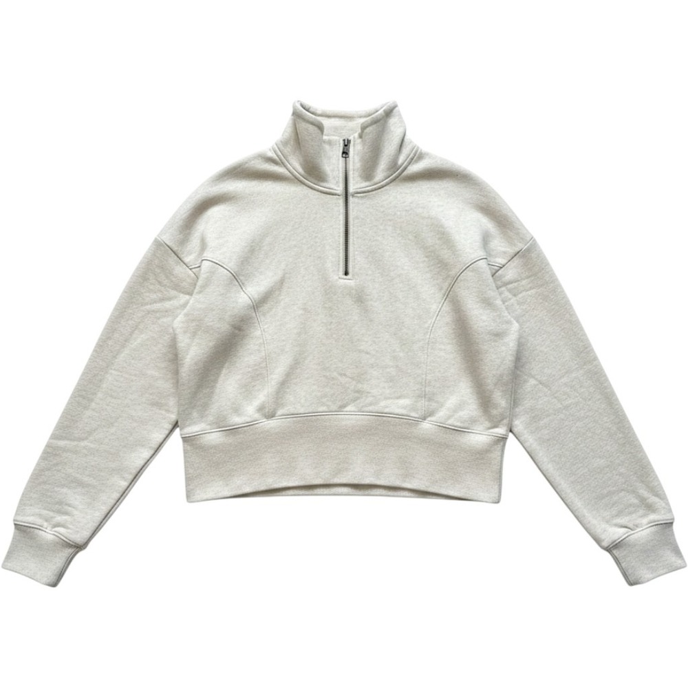 Universal Thread Oatmeal Heather Quarter Zip Cropped Sweatshirt Large 013018102
